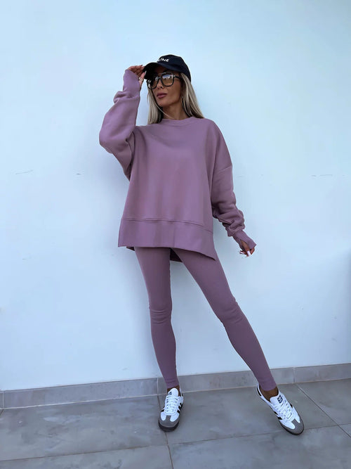 Sweater Suit Women's Casual Loose Long Sleeve Crew Neck Split Top