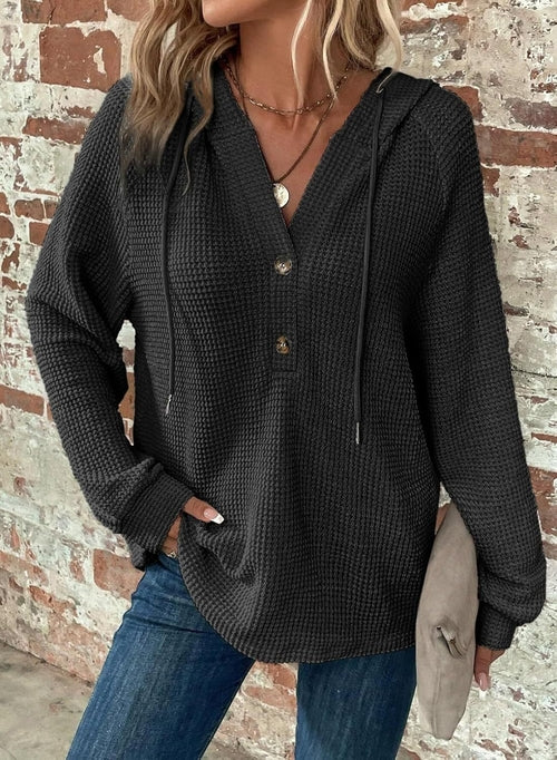 Waffle Hooded Sweater Sweatshirt Fashion Casual Long-sleeved