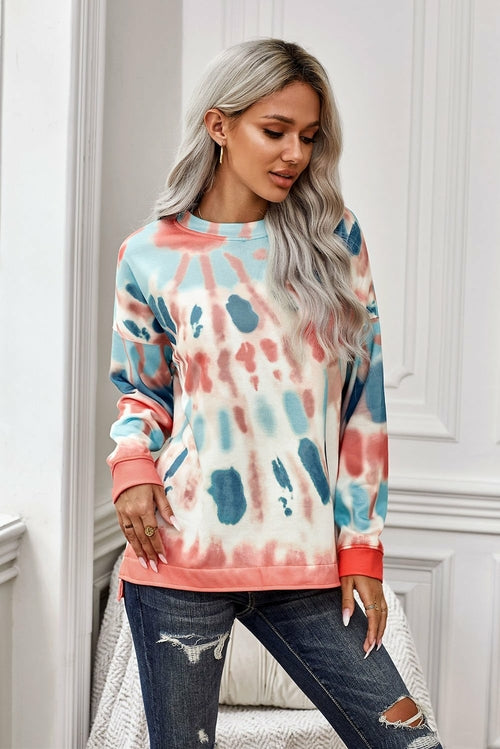 Tie-dye Side Slits Pullover Sweatshirt