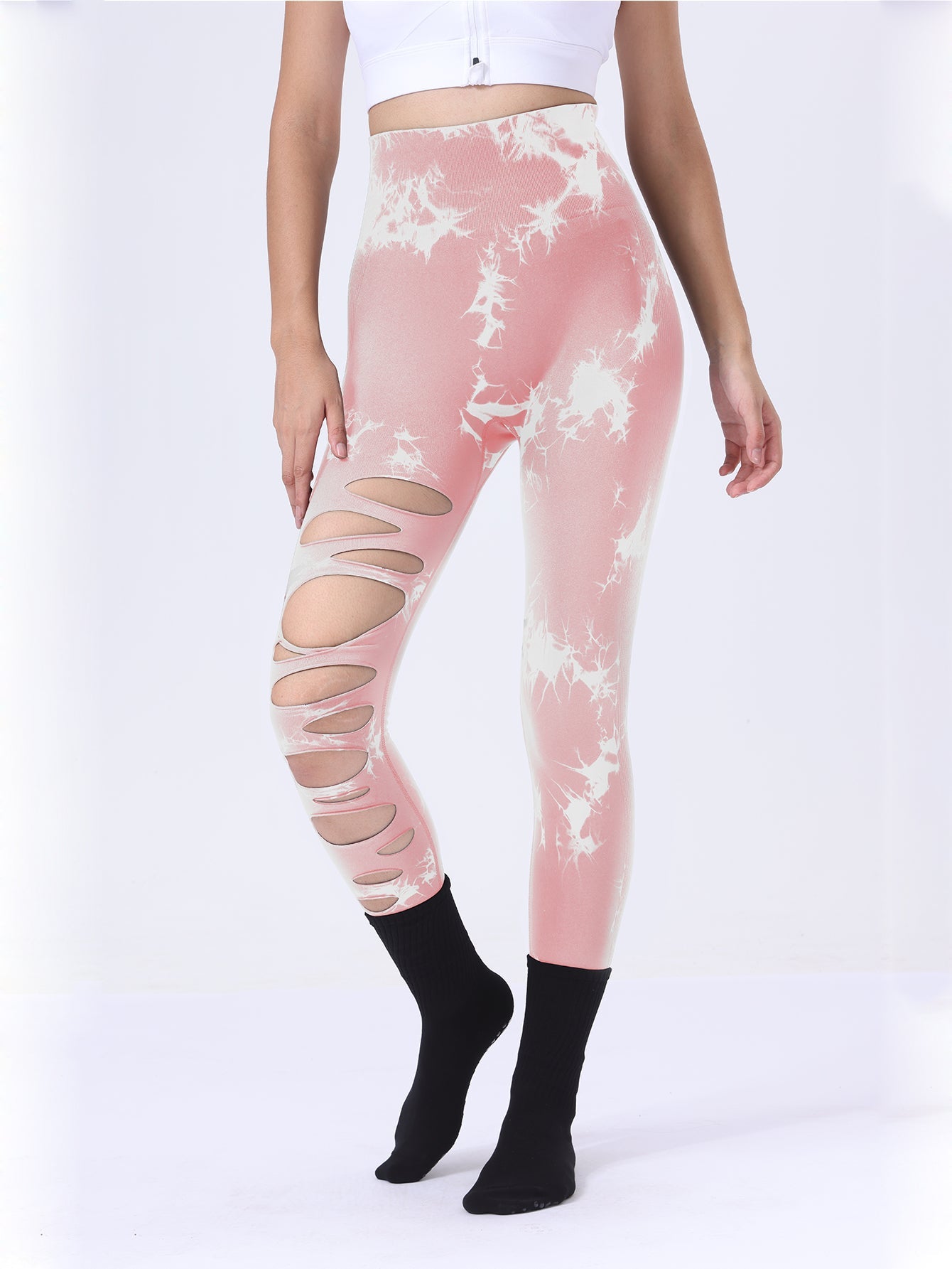 3 Pack Women's Tie Dye Cutout Tights High Waist Workout Yoga Leggings,