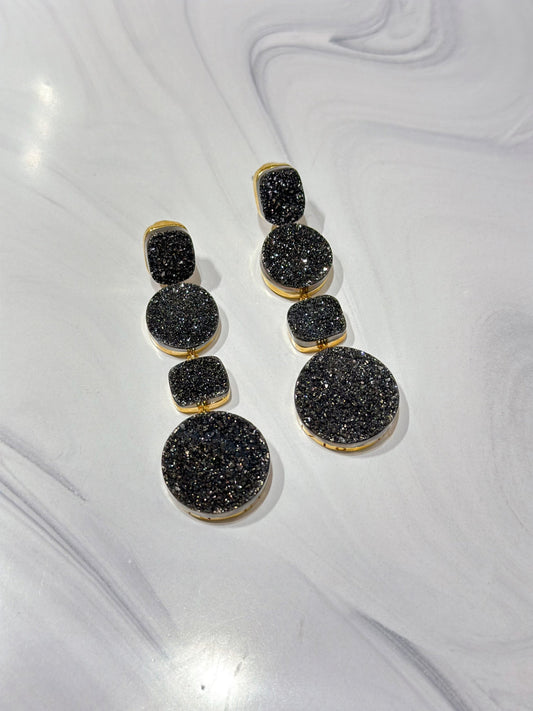 Dark Silver Druzy, Gold Plated, Earrings