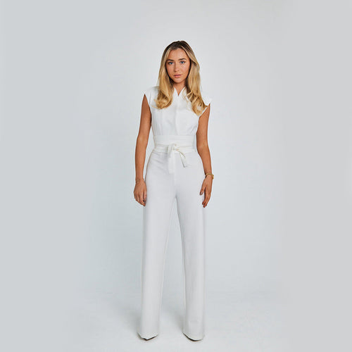 Fashion Elegant Long Sleeveless Jumpsuit Summer V-neck Casual Wide Leg