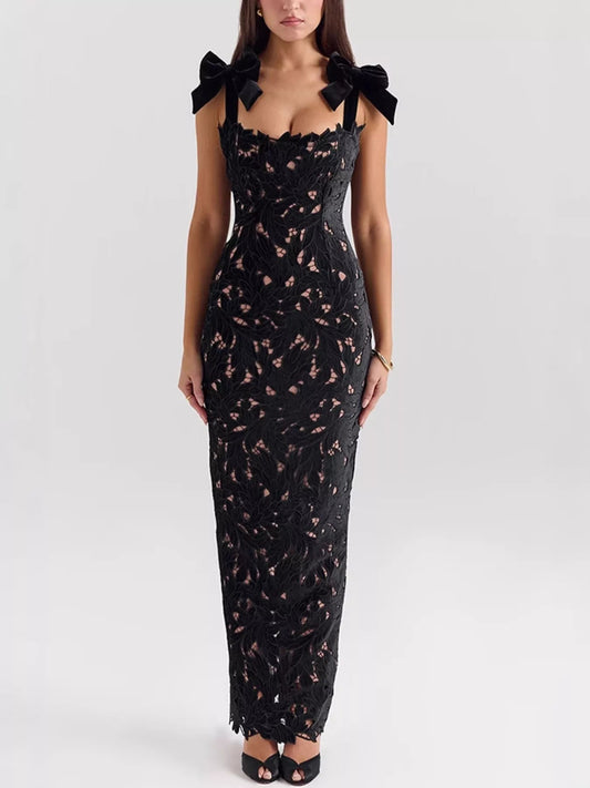 Stylish Slit Tie Shoulder Maxi Dress