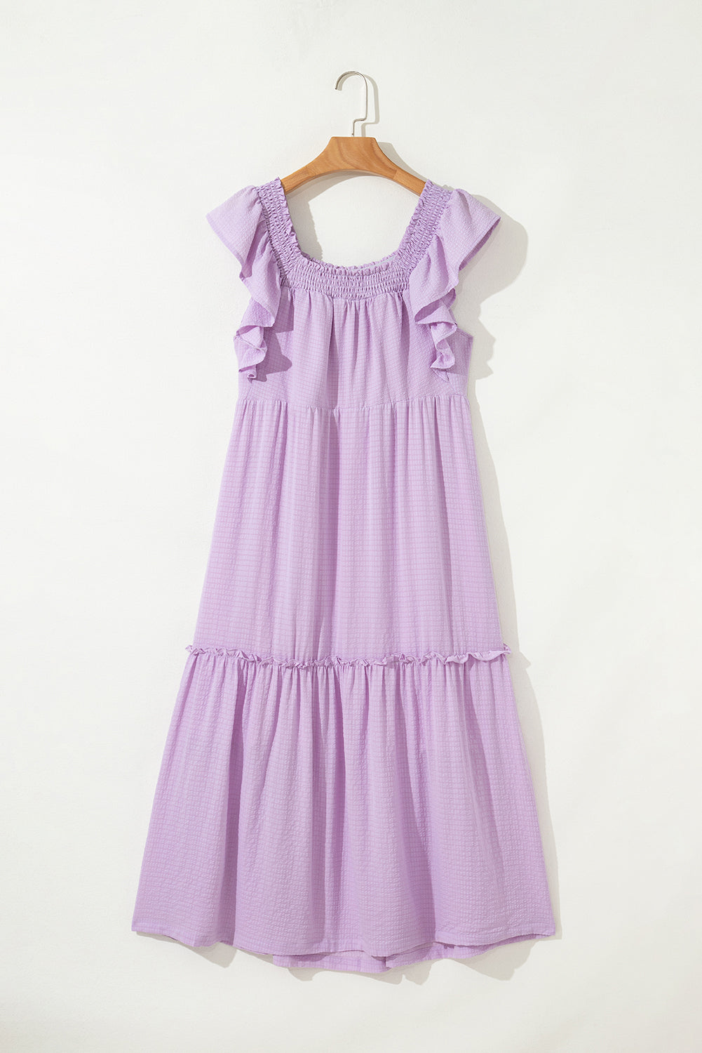 Ruffle Flutter Sleeve Square Neck Textured Maxi Dress