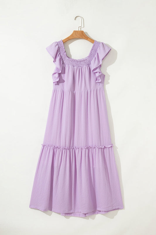 Ruffle Flutter Sleeve Square Neck Textured Maxi Dress