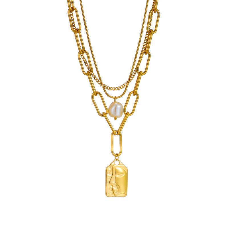 Fashion Jewelry Layered Face Portrait Chain Choker Necklace For Women