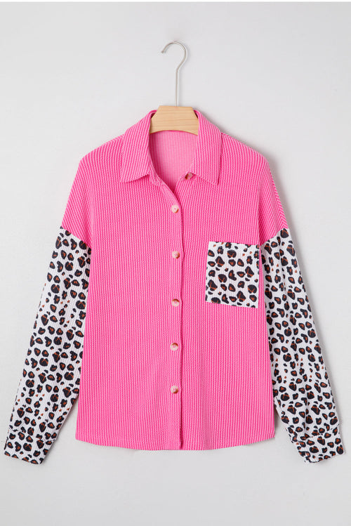 Western Leopard Corded Knit Patchwork Shacket