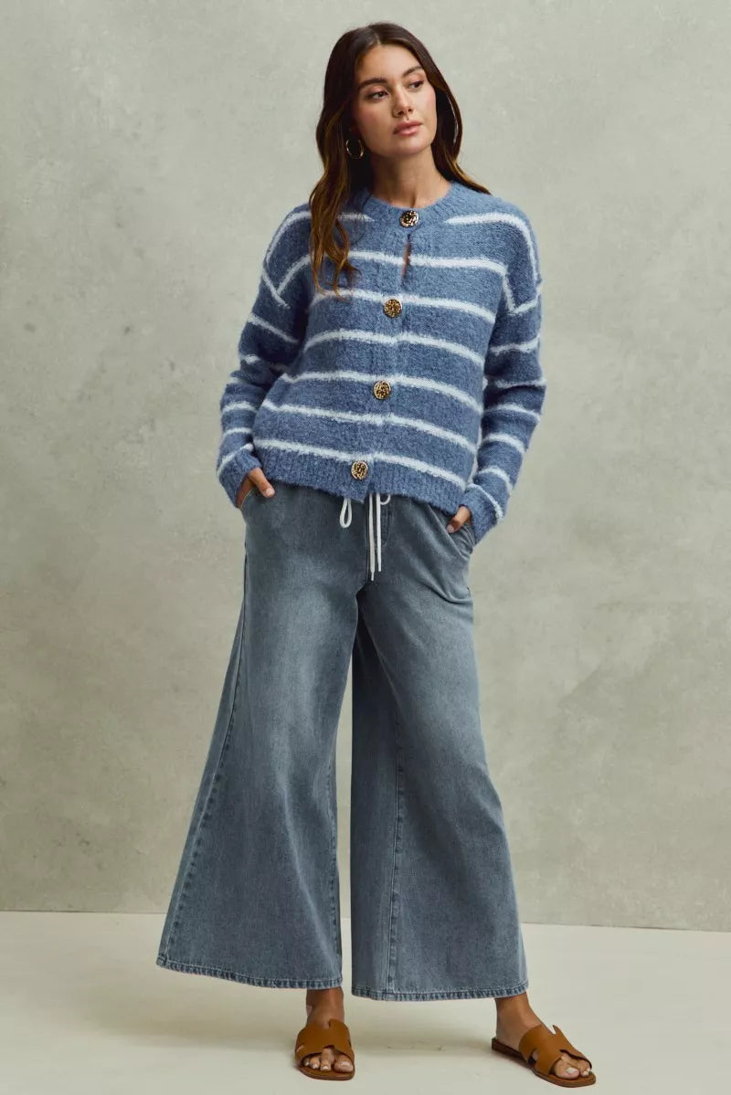 SO ME Mid Rise Elastic Waist Flare Denim Jeans