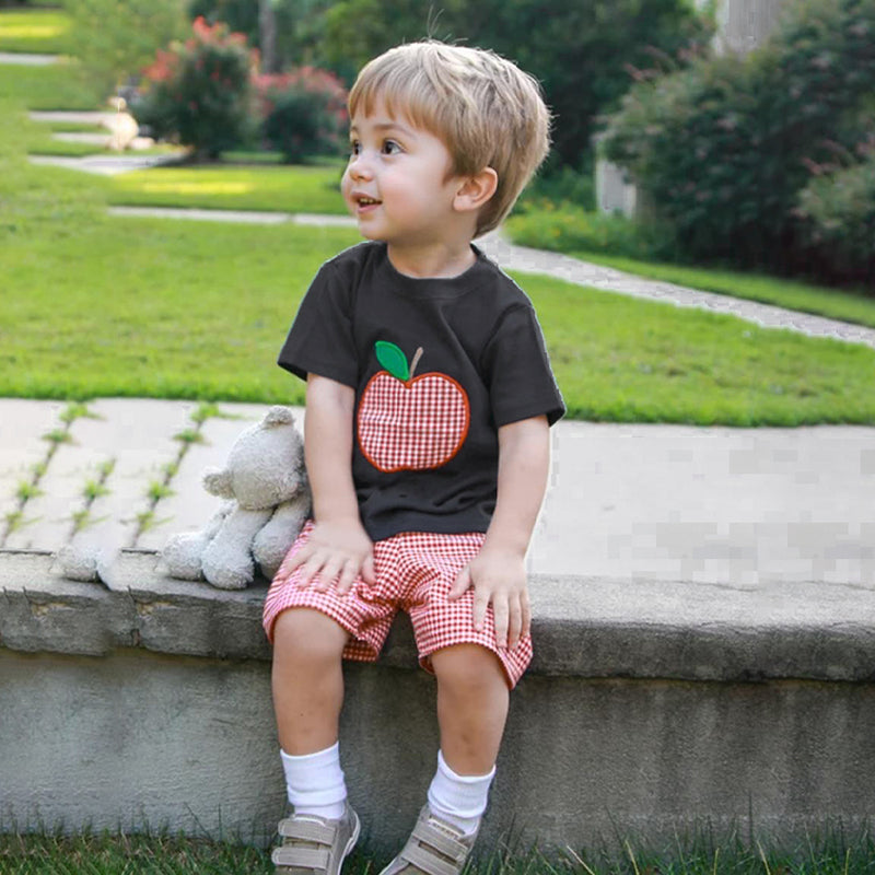 Toddler Baby Boy Back To School Outfit Summer Applique T-Shirt & Red