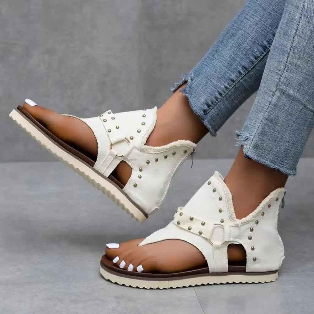 Stylish Open Toe Studded Flat Sandals