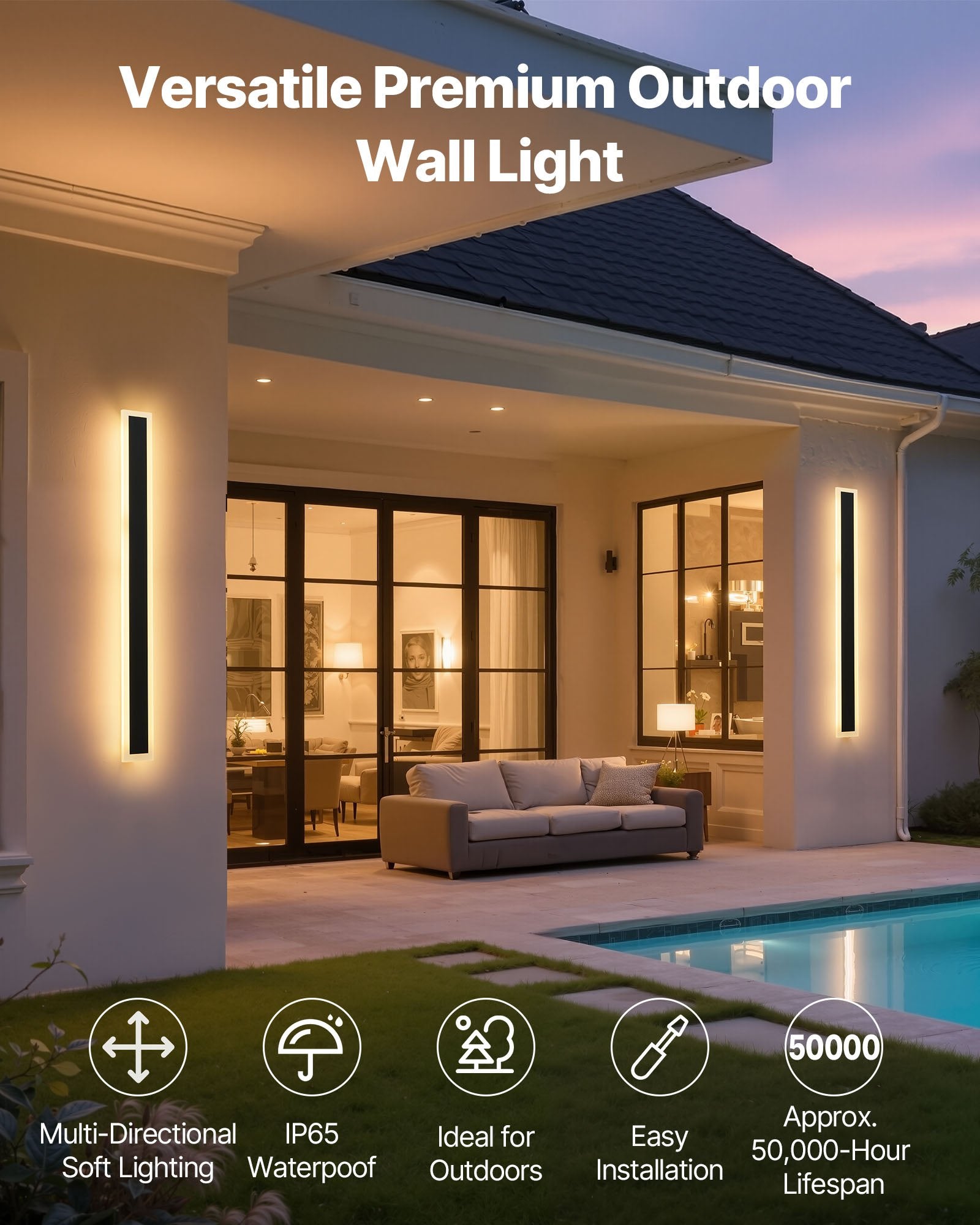 Outdoor Wall Lights, 2 Pack, 31.5 Inch Long Strip Modern Exterior Wall