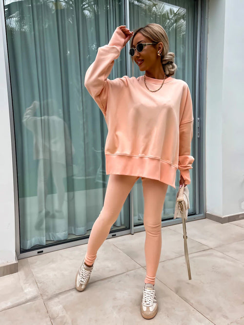 Sweater Suit Women's Casual Loose Long Sleeve Crew Neck Split Top