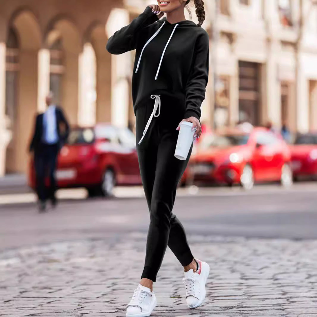 Hoodie With Drawstrings High Waist Trousers Casual Sweatshirt