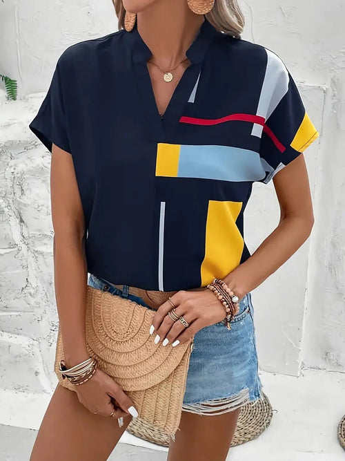 V-neck Short-sleeved T-shirt Slimming Dress Versatile Simple Top