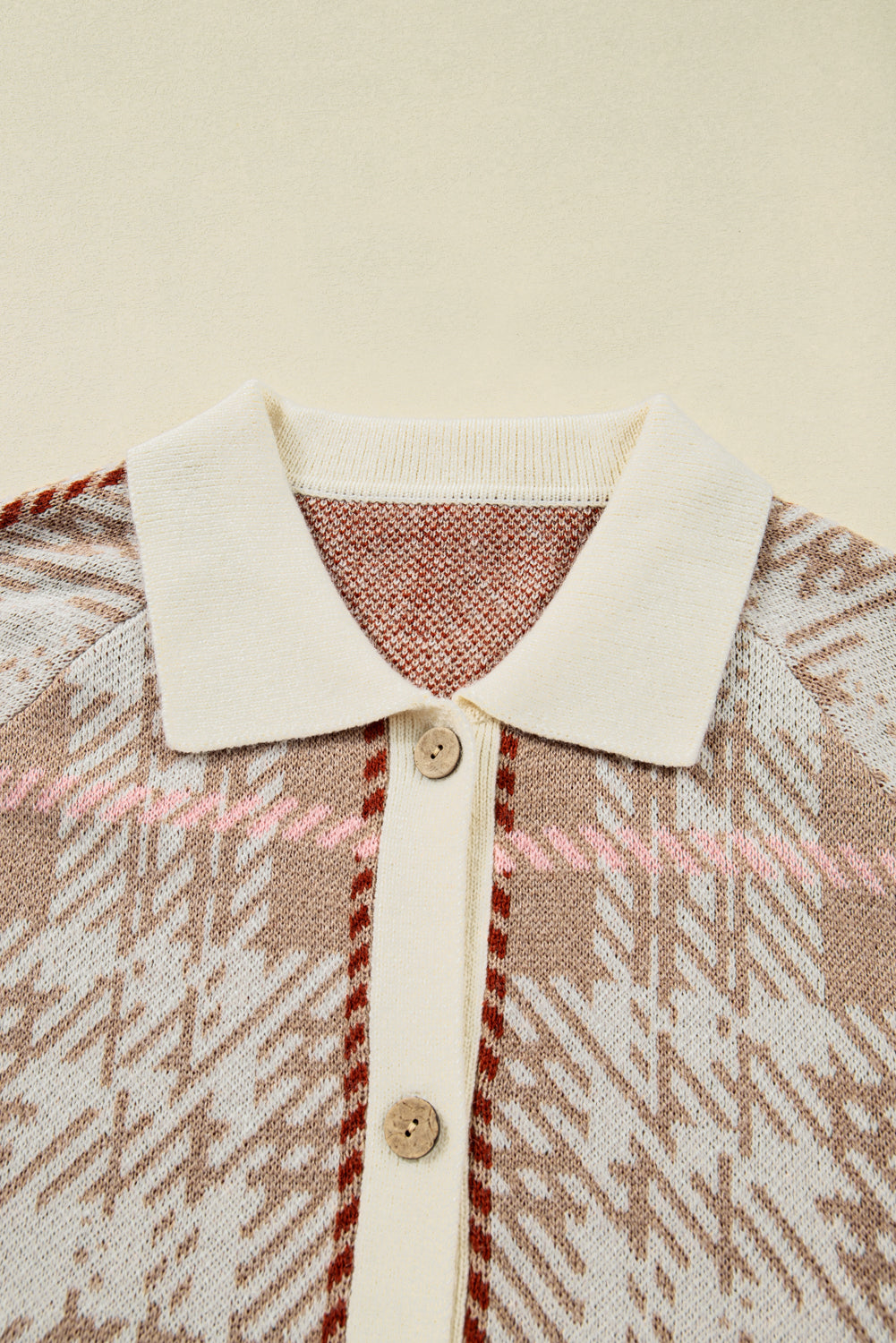 Plus Size Plaid Ribbed Trim Button Front Cardigan