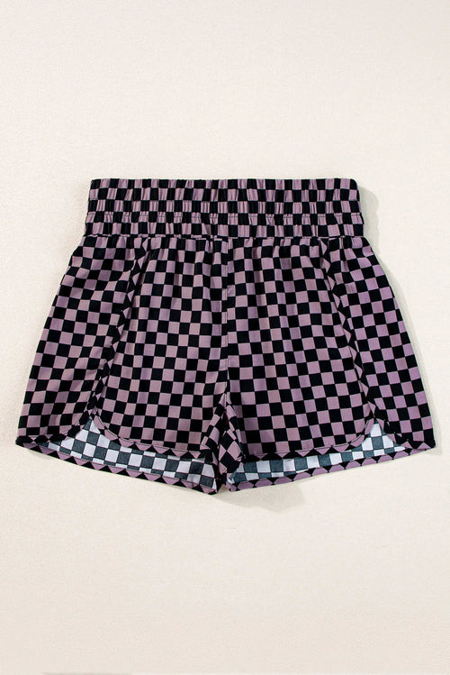 Leopard & Checker High Waist Athletic Shorts