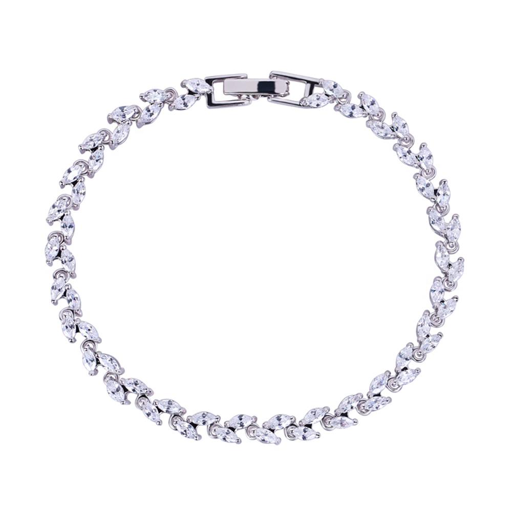 Marquise Leaf Tennis Bracelet with White Diamond Cubic Zirconia
