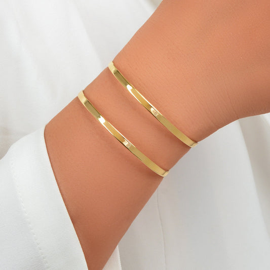 Fashion Minimalist Gold Hollow Wide Opening Bracelet Bangle for Women