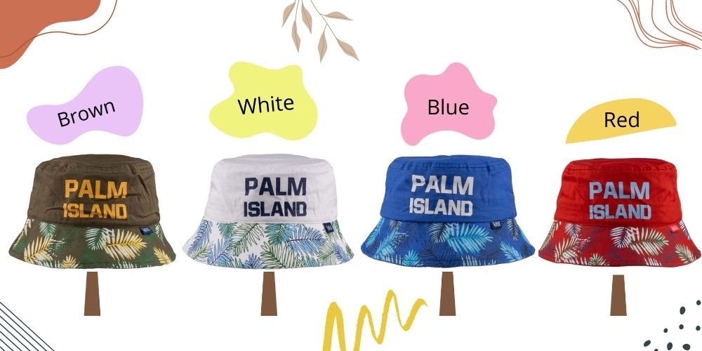 Summer Bucket Hat for Toddlers-Palm Island Artwork Kid Hat for 4-8