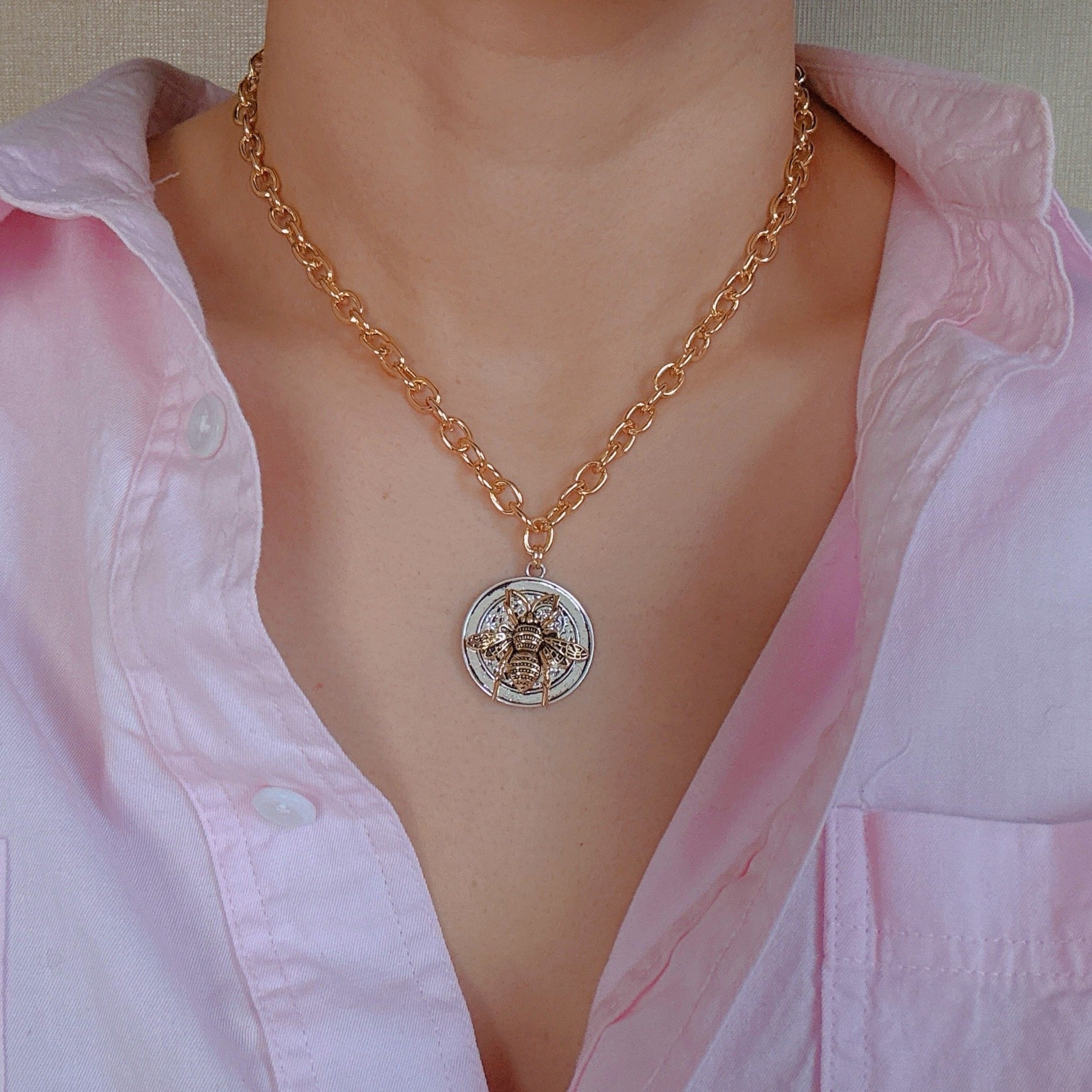 Bold And Antique Bee Chain Necklace