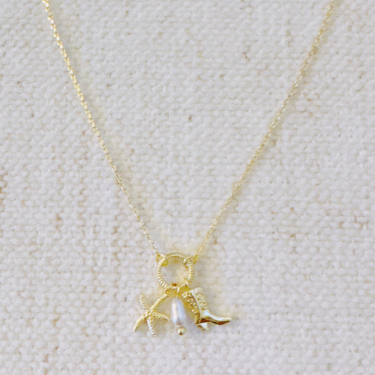 Coastal Cowgirl Necklace – Gold-Tone Chain with Starfish and Western