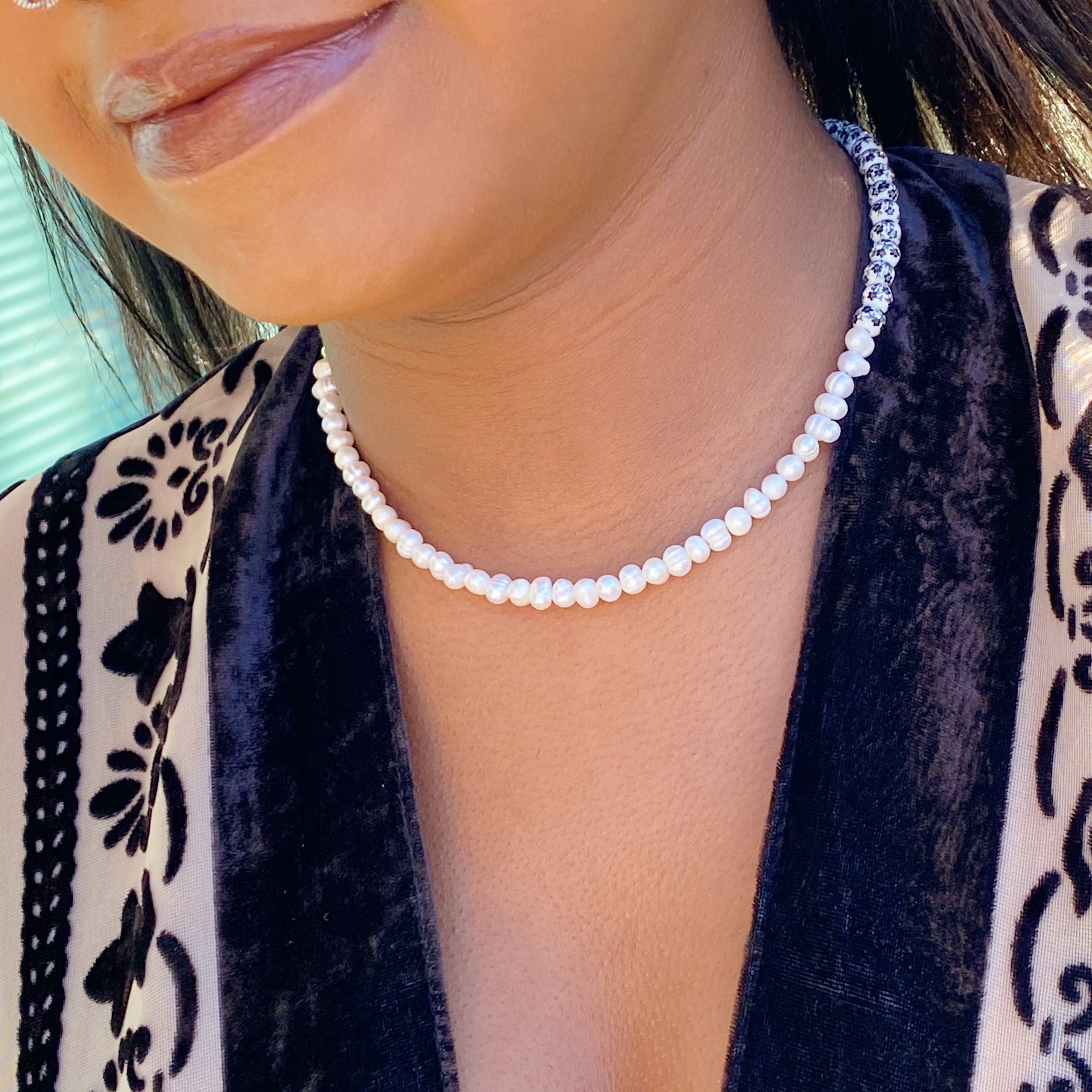 So Fresh Pearl And Porcelain Choker Necklace