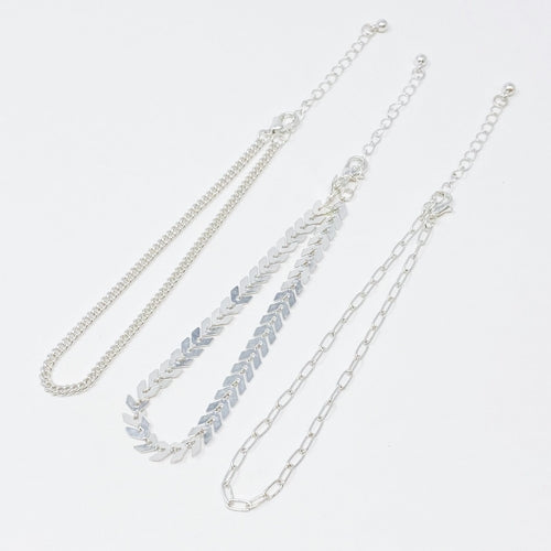 Chevron Chain Anklet, Set of 3