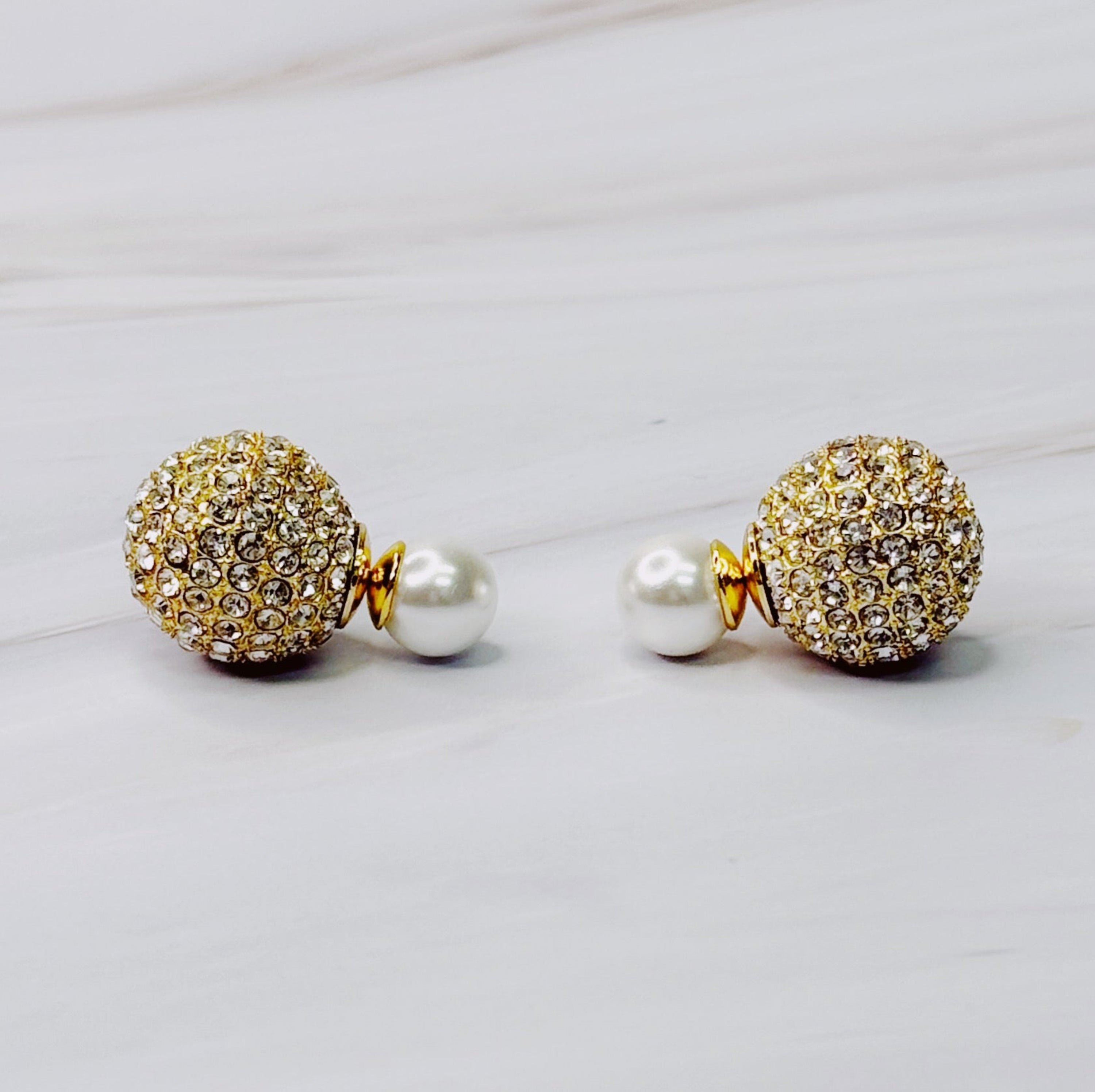 Disco Ball With Pearl Back Earrings