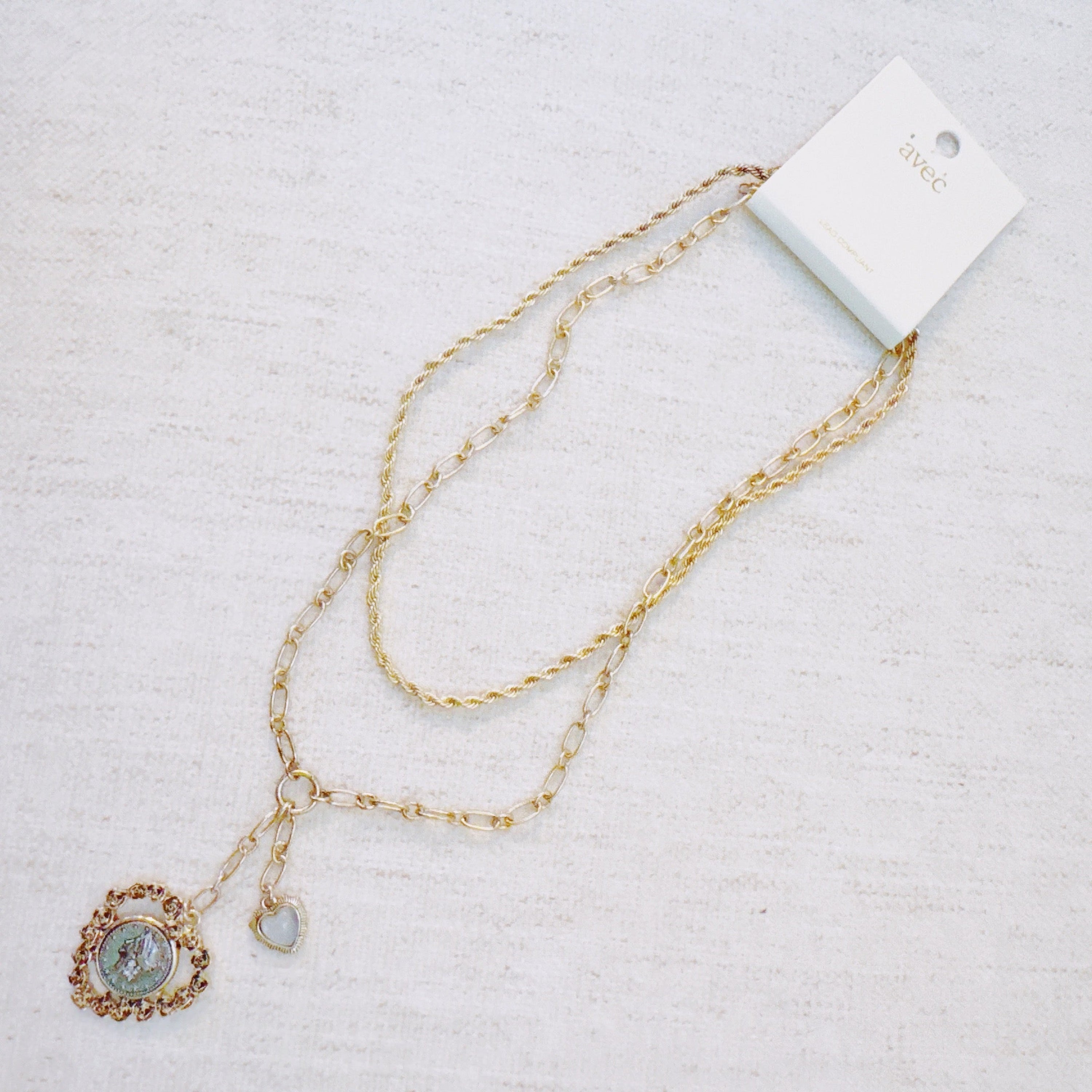 Double Chain Heart Pendant Necklace – Layered Gold Links with