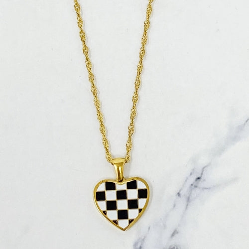 Checkered Heart Necklace