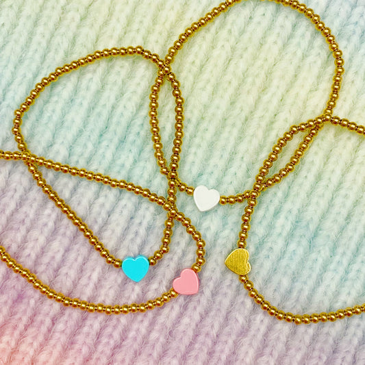 So Very Loved Heart Gold Beaded Stretch Bracelet