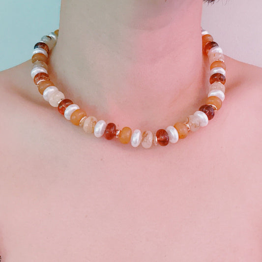 Golden Earth Gem Beaded Necklace – Warm-Toned Beads with Natural
