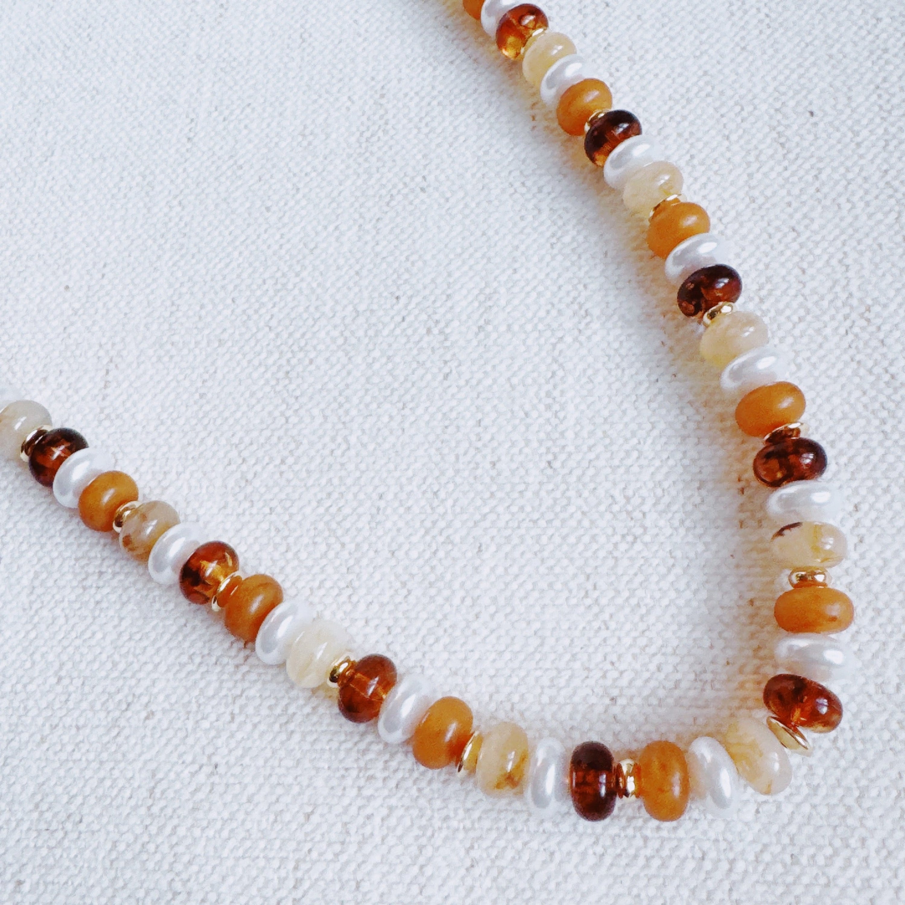 Golden Earth Gem Beaded Necklace – Warm-Toned Beads with Natural