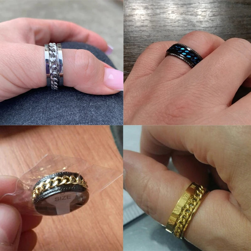 Custom Engrave Name  Stainless Steel Rotatable Ring Jewelry Gift