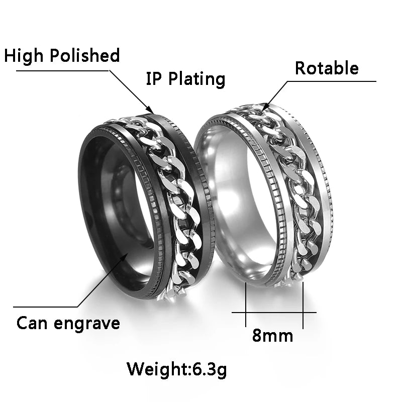 Custom Engrave Name  Stainless Steel Rotatable Ring Jewelry Gift