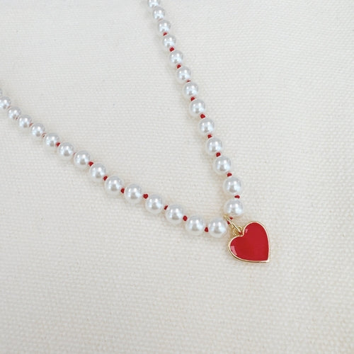 Silky Thread Heart Charm Necklace