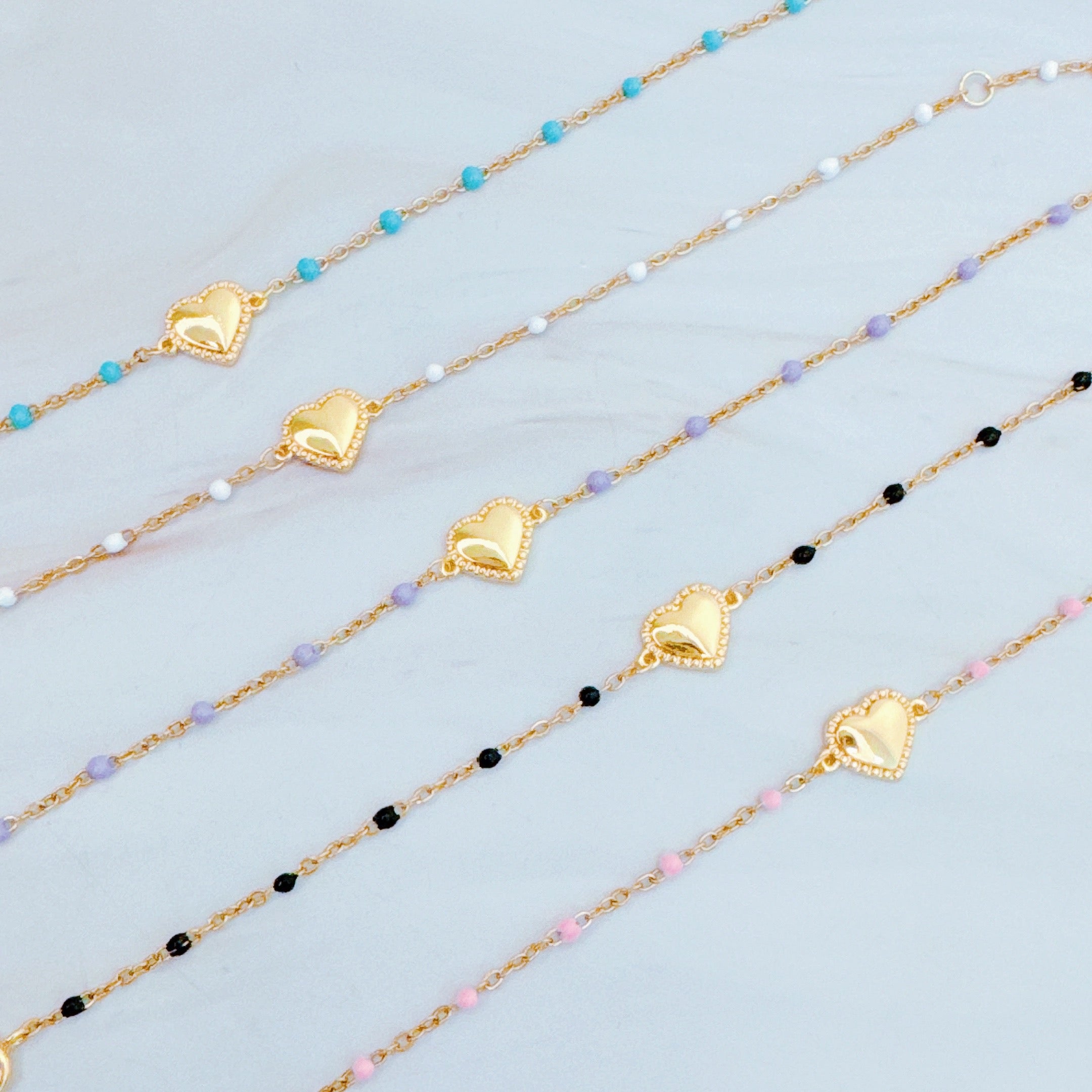 Dainty Color Dots Chain Heart Bracelet