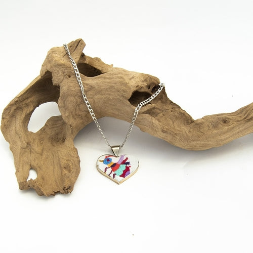 Tenango de Doria Embroidered Heart Necklace.