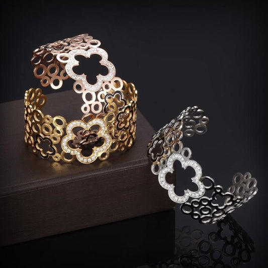 Hollow Clover Wide Cuff Bracelet
