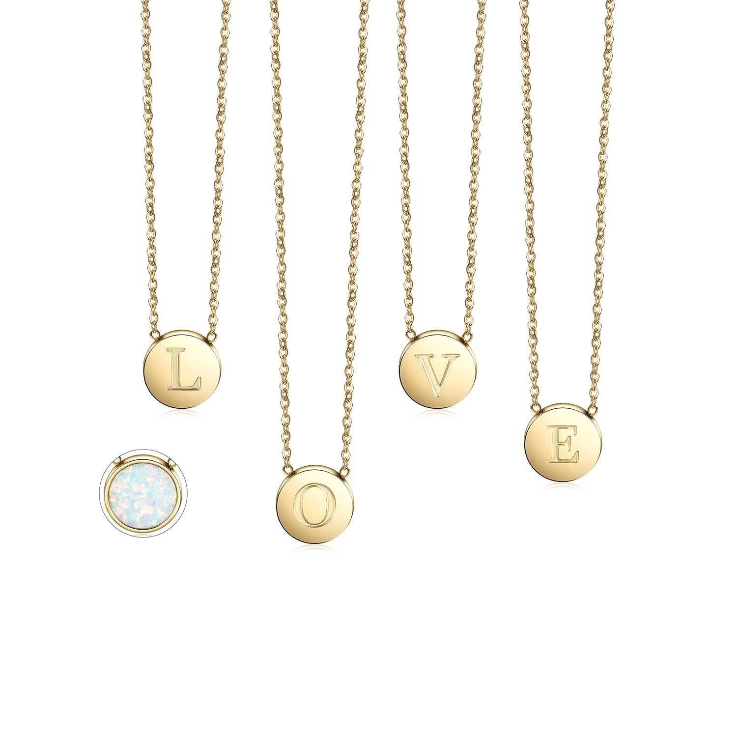 Round Opal Pendant Necklace-Gold