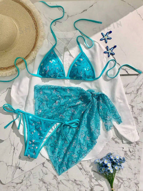 Halter Holiday Beach Three Piece Bikini Swimsuit
