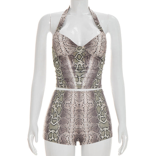 Women Clothing Summer Slim Fit Snake Print Sleeveless Halter Top