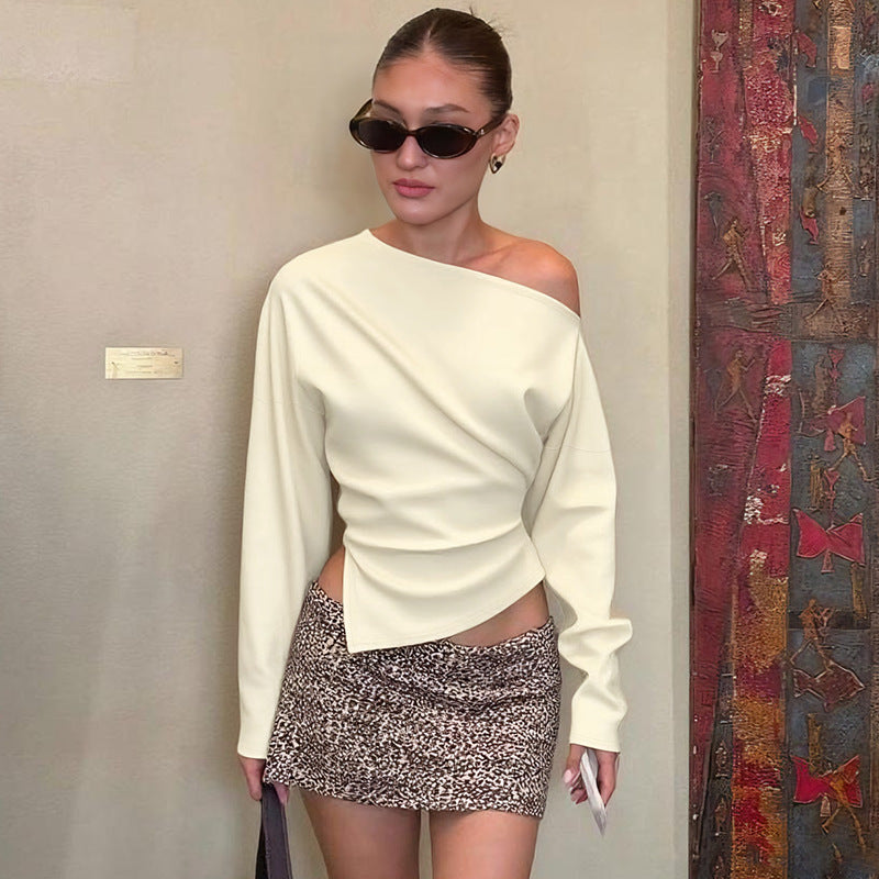 Women Clothing Summer Simple Shoulder Stretch Slim Fit Slit Long