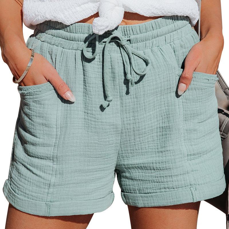 Summer New Women Clothing  High Waist Lace-up Loose-Fitting