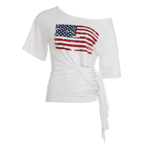 Street Special National Flag Printed Short Sleeved T shirt Women Sexy