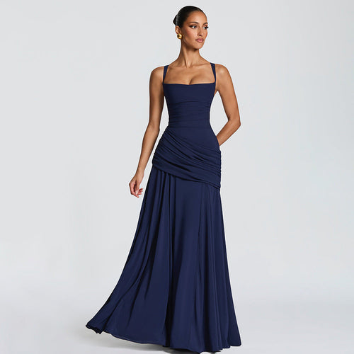 Elegant Graceful Sexy Dress Low Cut Sling Dress Solid Color Waist
