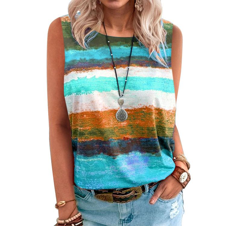 Women Clothing  Gradient Contrast Vest T-shirt for
