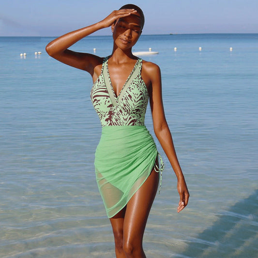Swimsuit Mesh Stitching One Piece Printed One Piece Swimsuit Women