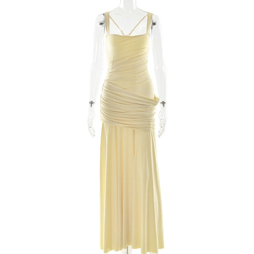 Elegant Graceful Sexy Dress Low Cut Sling Dress Solid Color Waist