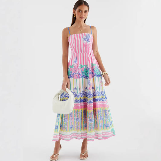 Women Arrival Dress Positioning Printing Elegant Holiday Swing Strap